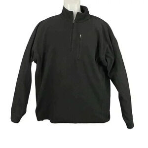 LL Bean Black Fleece Pullover Sweater LARGE Mens Casual 1/4 Zip Long Sleeve
